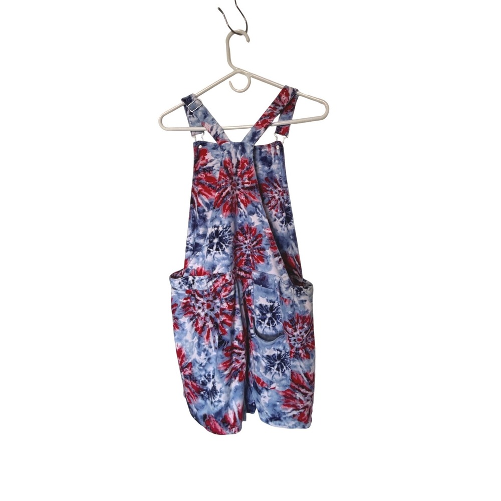 No Boundaries Juniors XL 15-17 Tie Dye Red White Blue Patriotic Overalls - Picture 3 of 8